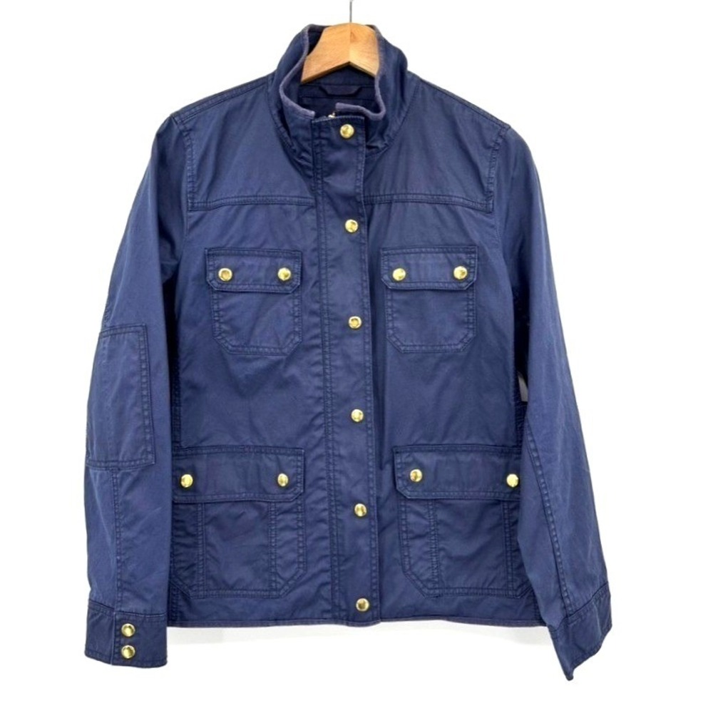 J.Crew Navy Utility Jacket Women's Cotton Gold Button Field Coat Preppy Classic - Picture 2 of 14